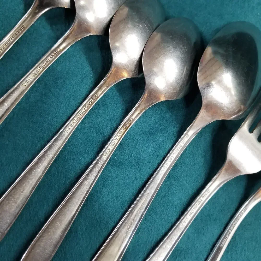 10 Silco Mardi Gras Stainless Silverware Knives Forks Spoons Fireworks VTG